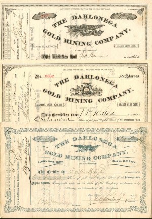 Set of Three Dahlonega Gold Mining Co. - Stock Certificates - Group of 3 Georgia Gold Mining Stocks